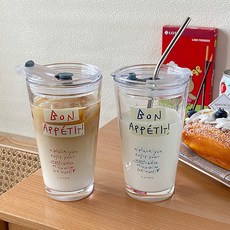 1+1 대용량 리유저블컵 텀블러 아이스 리유저블 콜드컵 투명 컵 스텐 빨대 휴대용 물통, R89070I(420ml