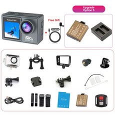 액션 캠 스포츠 방수 카메라 리모컨 포함 손떨림 방지 5K 4K60FPS 듀얼 IPS 터치 LCD 170 ° 30M 5 배 줌, 5) Standard Option 3 - With To