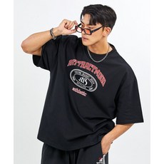 BATTRACT 스타일리쉬 원형 로고 오버 핏 반팔 블랙