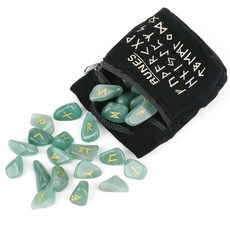 룬스톤 점술 수정 돌 석영 차크라 에너지 룬 25pcs 천연, 03 Green Aventurine