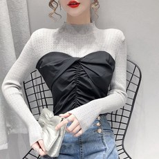가을 주름 두 벌의 가짜를 결합함 니트셔츠 슬림 이너 상의