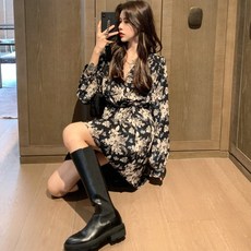 sandro bassa 봄 작은 드레스 서양식 꽃 무늬 짧은 치마 나이 감소 및 얇은베이스 스커트