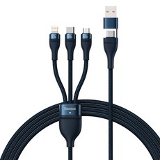 베이스어스 듀얼 C USB-A 3in1 100W고속충전데이터 케이블 1.2미터, 베이스어스듀얼C3in1(블랙), 1개