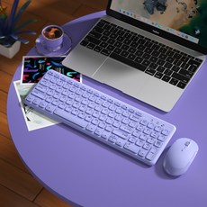 타이핑 전용 무선 블루투스 키보드 아이패드 태블릿 pc 핑크 카키 마우스, 기본, 퍼플(마우스세트)