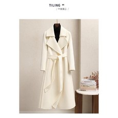 Marcy Marny 100 코트 더블 칼라 롱 양면 트위드 레이스업 슬림 핏