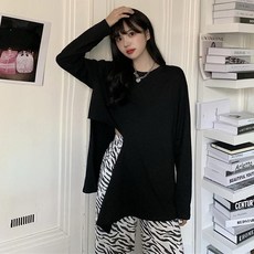다스코 단 가을옷 와이드 루즈핏 캐쥬얼 얼룩말무늬 긴바지 트임 절개 슬릿 감각 기계 조심 투수영복