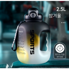 RUISI 대용량 피트니스 스포츠 물통 플라스틱 물컵, 황혼의 겨울 얀 블랙 2.5L [더블 드링크 디자인], 1개