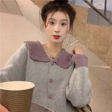 하트 모양의 단추 모던 심플 니트 카디건 코트
