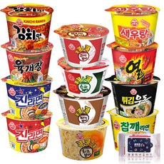 오뚜기 컵라면 (8+4) 총 12종 (진매+진순+육개장+새우탕+참깨+김치면+튀김우동+열라면) + (치즈+라면+짜장+스파게티) + 블루존물티슈, 1세트