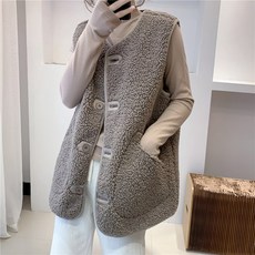 여성 가을 겨울 성인 수면조끼 플러시 민소매 뽀글이 베스트 브이넥 그레이 크림색