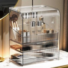 화장품 보관함 방진 투명 데스크탑 화장대 대용량, 1개, (투명방진중첩2층모델)방진상판+대형서랍