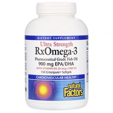 네추럴팩터스 울트라 스트렝스 Rx오메가-3 EPA DHA 900mg 비타민 D3 1000IU 엔테리퓨어 소프트젤, 150개입, 1개