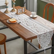 微笑蕾絲桌裝飾桌布, 白色, 33 x 122cm