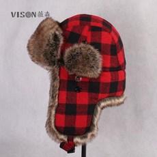 VISON 혼방 남녀 털모자 귀마개 빅사이즈 비니 방한모, S(56cm), 붉은색