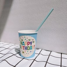 생일 종이컵 생일 케이크 컵 경축 모임 파티 핫골드 귀여워 레이스 도트 무지개 별 종이컵 패션 프린트 캐릭터 종이컵 일회용, 블루 생일컵, 60개