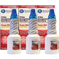 Reliable1 Laboratories 비강 스프레이 12시간 분해제 빠르고 부비강 코 펌프 미스트 점적 충혈 옥시메타졸린 HCI 1oz 3팩, 1 Fl Oz (Pack of 3), 3개, 30ml