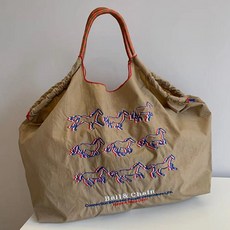 CNTCSM 엣지있는 말 에코 쇼퍼 백 나일론 숄더 자수 핸드백 여성용 볼 디자이너 로프 핸들 토트 라지 호보 시크