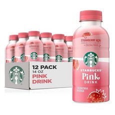 Starbucks 핑크 드링크 코코넛 밀크가 들어간 딸기 아사이 414ml(14온스) 병 (12팩), 414ml, 12개