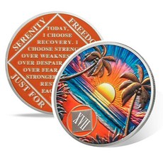 Beach Sunset 25 Year Sobriety Coin Affirmation NA Coin Addiction Recovery Twenty-Five Year Sober, 17년 냉정