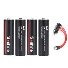 Soshine AA 충전식 USB 리튬 이온 배터리 4-in-1 케이블 포함 2600mWh 2A 1.5 볼트 v, 1) 4pc, 1) 4pc