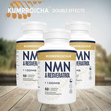 KOMPROCHA 최대 강도 트랜스 레스베라트롤 1100mg NMN 니코틴아미드 NAD 고순도 99% 60캡슐 3병, 3개, 60개