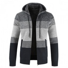 FALIZA-남성용 스웨터 코트 2020 가을 겨울 두껍고 따뜻한 후드 스트라이프 울 스웨터 가디건 점퍼 지퍼 플리스 코트 XY103