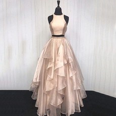 [해외] GARDENWED 샴페인 골드 두 조각 이브닝 드레스 드 갈라 홀터넥 넥 ABIYE 프릴 스커트 공식 드레스 걸스 ABENDKLEIDER