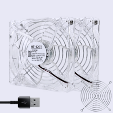 홈앤툴즈 미니피씨 공유기 저소음 120mm USB 쿨링팬 쿨러 (그릴 투명), 2개