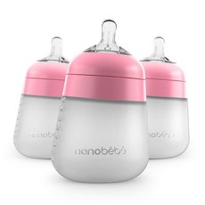 nanobebe flexy 실리콘 아기 젖병 배앓이 방지 자연스러운 느낌 접히지 않는 젖꼭지 끝이 안정적이지 않은베이스 손쉬운 세척 3팩 핑크 9oz, One Color, 3 pack