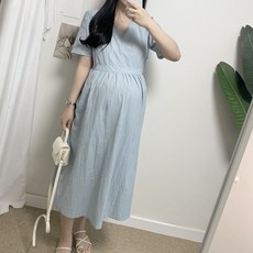 브이넥 스트링 바스락 절개선 루즈핏 롱 여름 태교여행 만삭 임부복 임산부원피스
