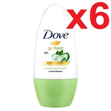 [영국발송] 6팩 도브 롤온 데오드란트 50ml 큐컴버 앤 그린티 발한억제제 기능 첨부 50ml Dove Deodorant Roll On Cucumber & Green Tea, 6개