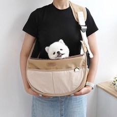 패리스독 올뉴스트라입슬링백 강아지가방 애견캐리어, 베이지