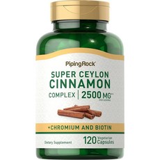Piping Rock 실론 시나몬 캡슐 2500mg | 120정 크롬과 비오틴이 함유된 복합 보충제 채식주의자 GMO 프리 글루텐 프리, 1개