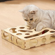 HANTAO 고양이 원목 미로 트랙볼 장난감 반려동물 먹이퍼즐 장난감, 1개