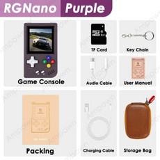 ANBERNIC RG 나노 포켓 미니 핸드헬드 게임 플레이어 154 인치 IPS 스크린 리눅스 RGNano 핑거팁 콘솔, 6) Purple with Bag - 128G8K Ga, 02 128G8K Games
