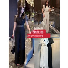 여름 빈티지 라이트 헤본풍 고급스러운 기질 패치 블랙 점프슈트 여 디자인 정장 점프슈트