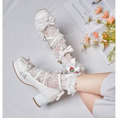 여름 여성 블루 섹시 레이스 리본 통굽 힐 퍼플 캐주얼 실내 스트랩 힐