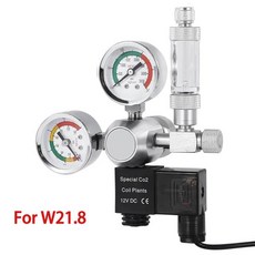 수족관 CO2 이탄 레귤레이터 CO2 압력 조절기 어항 감압 밸브 더블 게이지 버블 레코더 마그네틱 솔레노이드 키트 W21.8, 1개