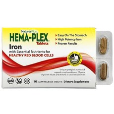 네이처스플러스 (NaturesPlus) Hema-Plex 건강한 적혈구를 위한 필수 영양소와 철분 함유 서방형 정제 10정
