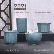 리에송 펜지꽃과 다육 고기 꽃그릇 거친 녹색 사물 대야 독창적 배기 소구경 꽃화분대 트레이, JZ 엷은블루 4종 -구멍있는
