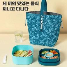 다이어트 식기 2단 도시락 샐러드 도시락 휴대용 식기 전자레인지에 돌리기, 1개, 아이스블루+보냉팩