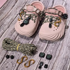 (신발포함X) DIY 파라코드 신발 커스텀 세트 카라비너 나침반 스토퍼 앤드클립 4mm, 1세트, 브라운 카모 + 오렌지