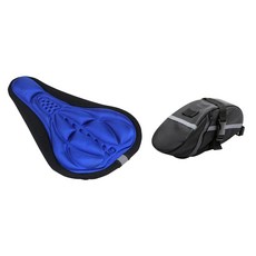 DH 자전거 3D 입체 안장 커버 쿠션 + 안장가방, 블루+안장가방