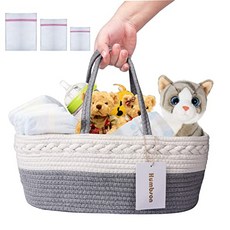 기저귀 선반 수납 상자 아기 기저귀 바구니면 100 % 캔버스 수납 선반 수납 상자 휴대용 로프 보육 수납 샤워 실 교환 테이블 및 자동차 선물 가방 3 세탁 가방, 본상품