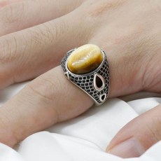 시크 간지 진짜 100% 925 스털링 실버 남성 여성 반지 Nautral 호랑이 눈 돌 반지 빈티지 터키 보석 파티