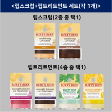 [정품] BURT'S BEES 버츠비 립케어세트(립스크럽+립트리트먼트) LIP SCRUB LIP TREATMENT 각질 제거 보습 충전 입술케어, 레몬소르베, 립스크럽(모카), 1세트