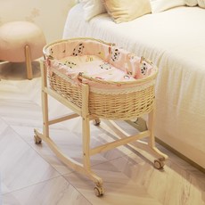 모세 라탄 요람바구니 백일 거실 라운드 수납 사진 수면 등나무 원목 침대 90cm 100cm 돌잡이, 80CM 핑크 휠브래킷 0-6개월