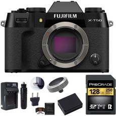 후지필름 X-T50 미러리스 카메라 본체 번들 포함 ProGrade 디지털 128GB UHS-II SDXC 메모리 카드 예비 배터리 등6개 품목블랙