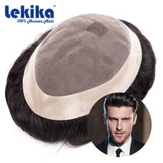 Toupee Mono 남성용 가발 130 밀도 내구성 있는 남성 모발 보형물 남성용 6 인치 모발 교체 시스템