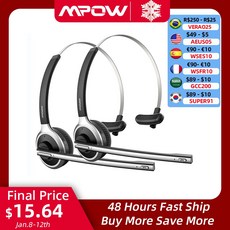 Mpow M5 블루투스 V5.0 무선 헤드셋 트럭 운전사 헤드폰 핸즈프리 통화 마이크 포함 콜센터 사무실 1/2 팩